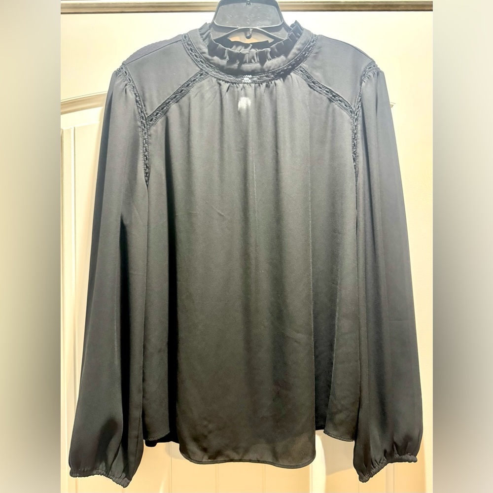 LOFT Elegant Black Blouse with Lace Accents